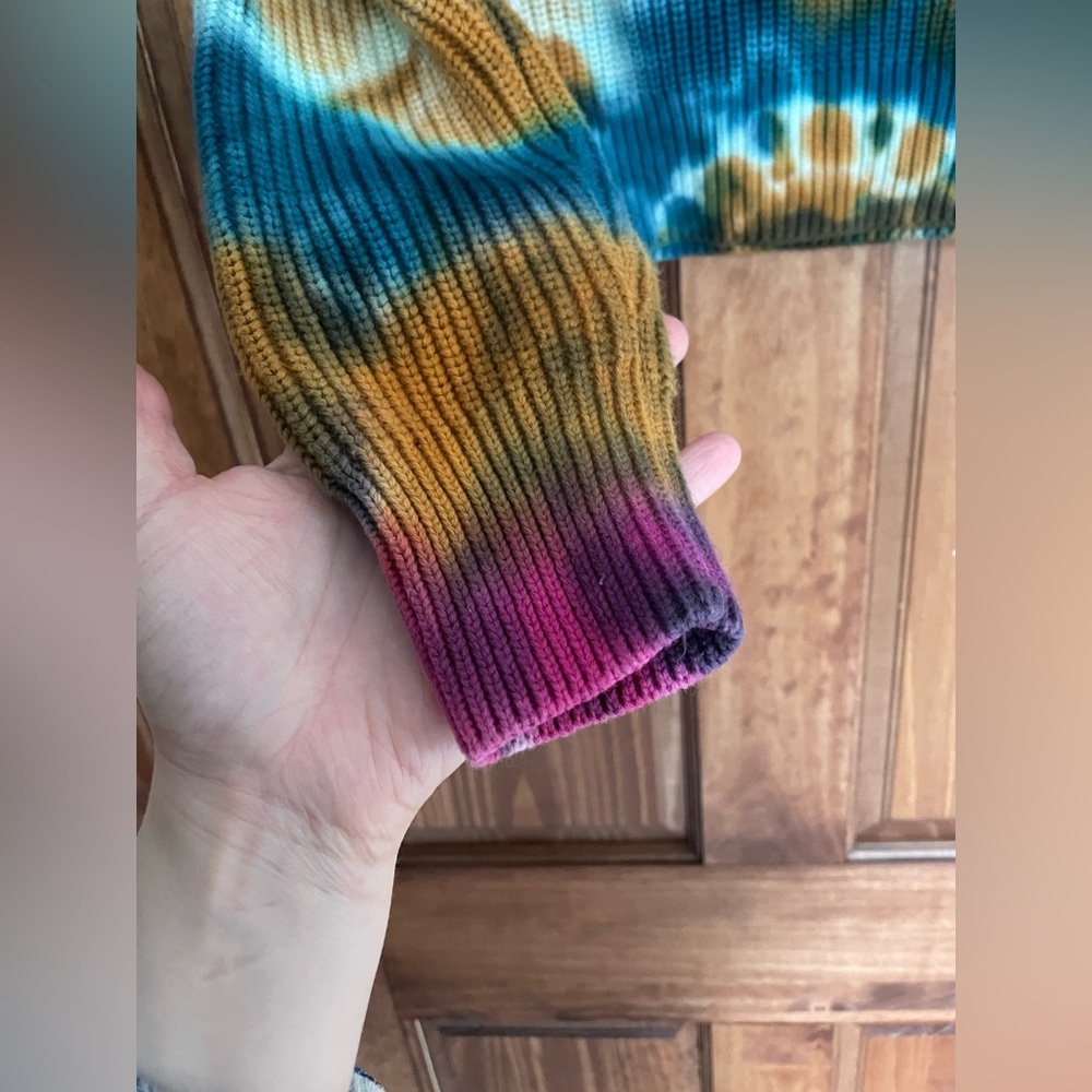 Young Fabulous & Broke Chunky Cable Knit Sweater, Tye-Dye,Hippie,Retro. Size:M - Picture 3 of 7